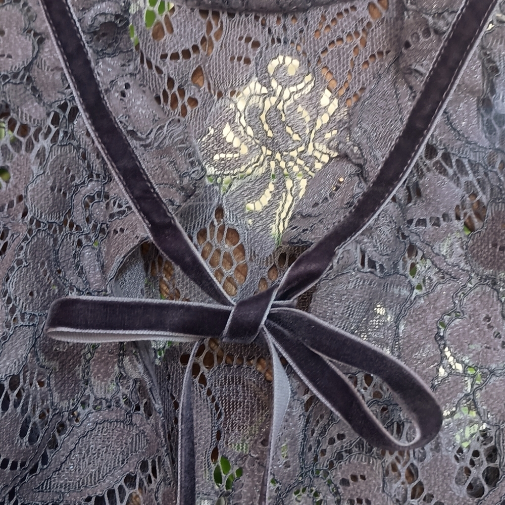 White House Black Market 2 Piece Smoky Orchid Lace High Neck Shell Ex Small Pet - Picture 2 of 10